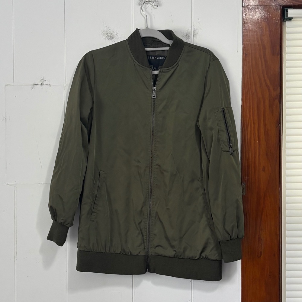 Bernardo Mens Olive Green Full Zip Bomber Flight Jacket Utility Pocket Size M